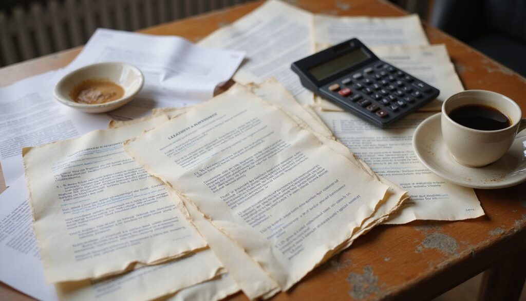 An office desk cluttered with lease agreements and paperwork reflects ongoing negotiations.
